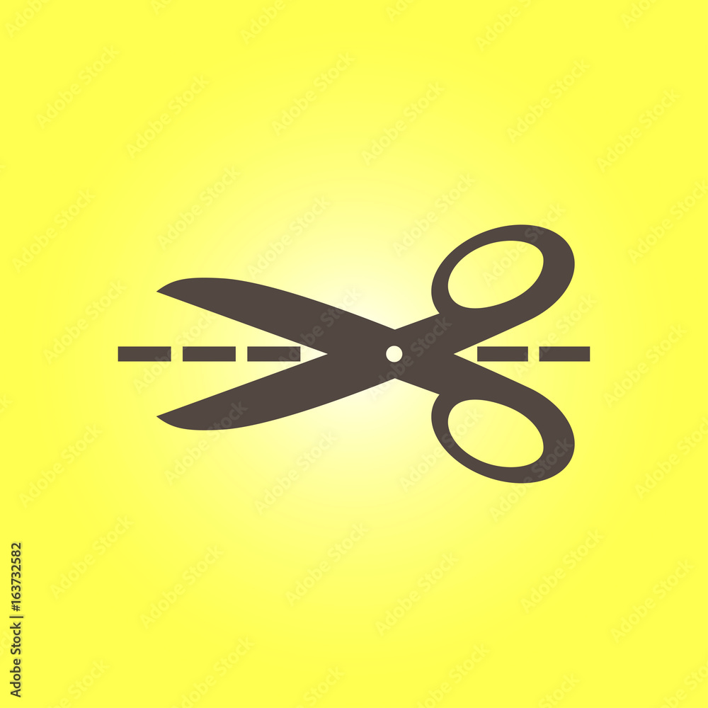 Scissors with-cut lines icon. Badge place of cutting. Scissors with-cut lines icon. Badge place of cutting.