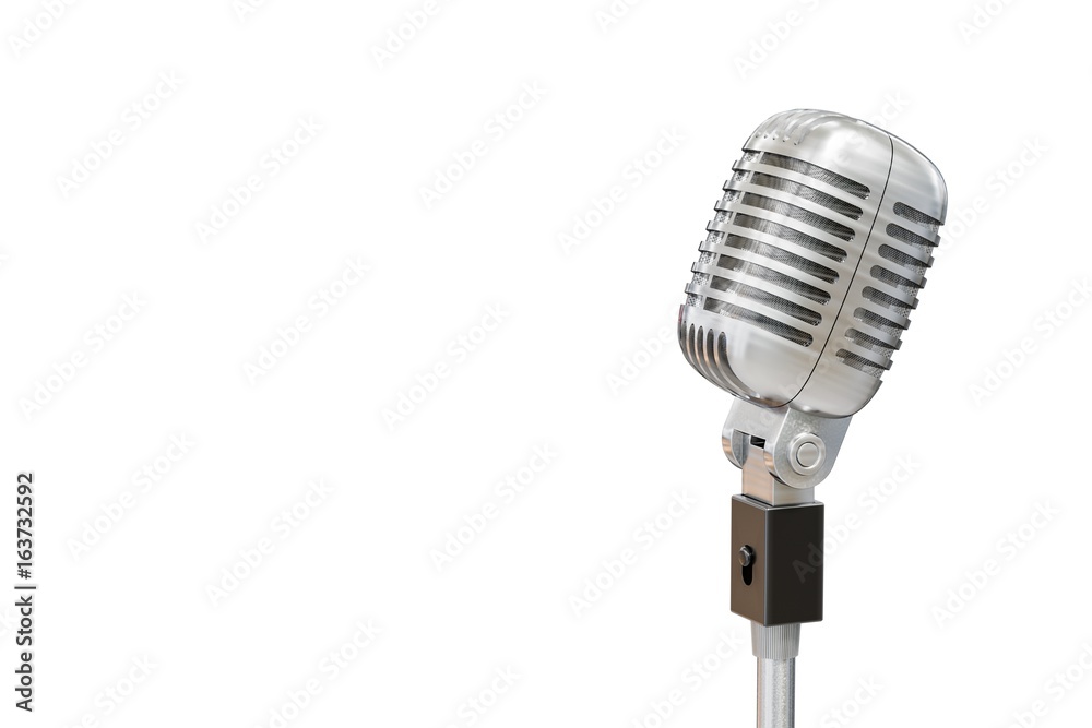 Fototapeta premium 3D rendered illustration of silver retro microphone. Isolated on white background.