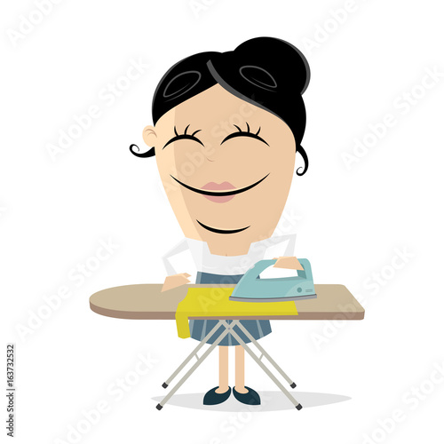 clipart of a happy woman ironing the laundry