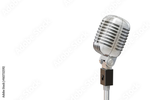 3D rendered illustration of silver retro microphone. Isolated on white background.