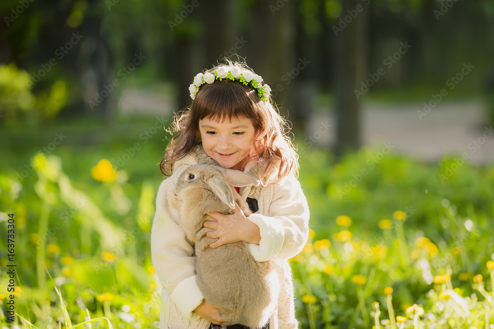 beautiful girl with a rabbit in the woods beautiful girl with a rabbit in the woods