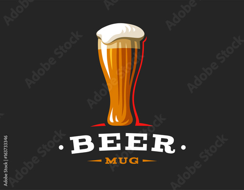 Mug beer logo- vector illustration, emblem brewery design on dark background