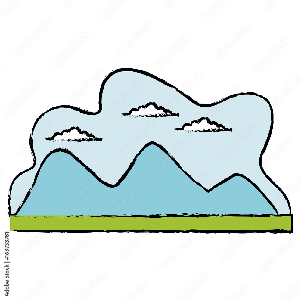Obraz premium cartoon mountain meadow cloud landscape