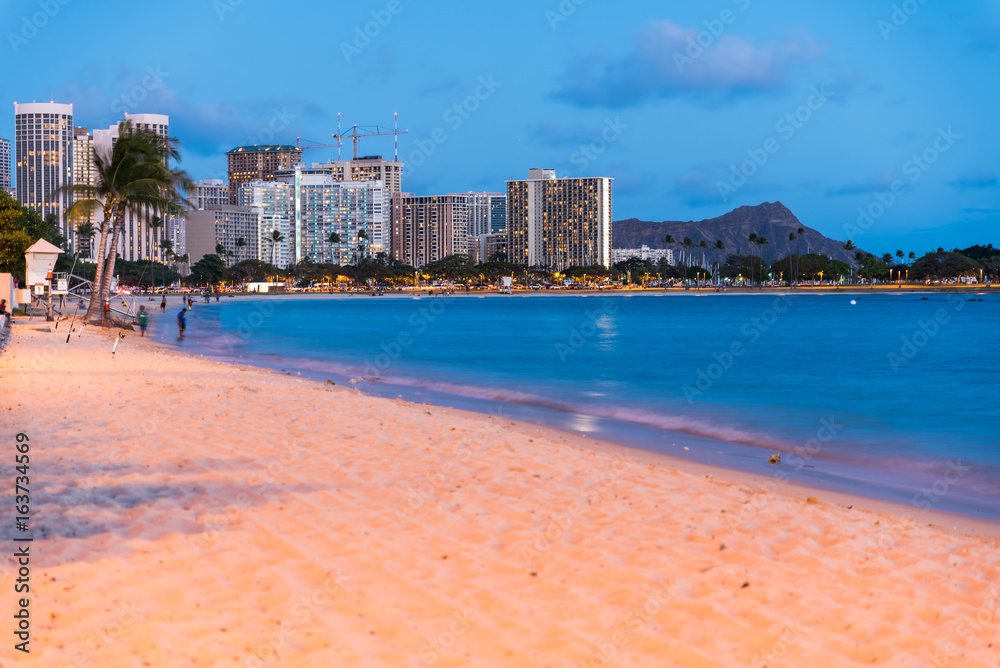 Waikiki beach at night