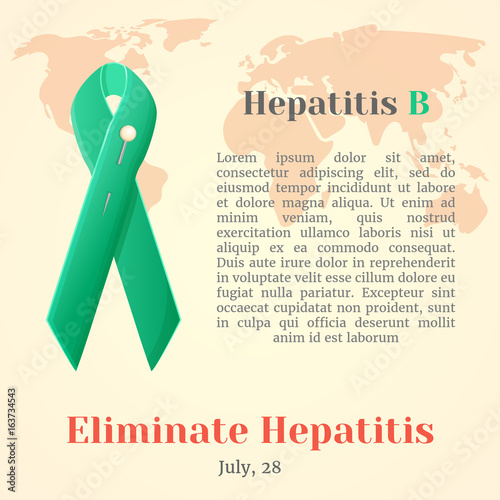 World Hepatitis Day. Colorful awareness ribbons isolated over world map in cartoon style. Vector illustration. Holiday Collection.