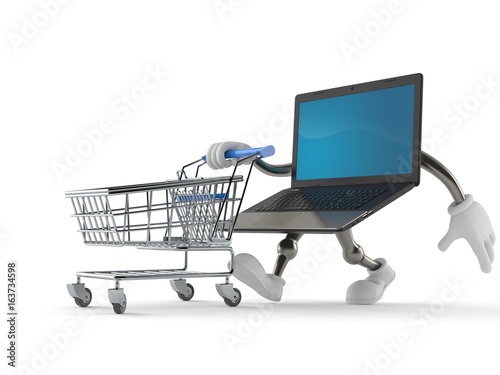 Laptop character with shopping cart