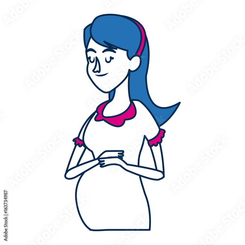cute pregnant woman caressing her belly