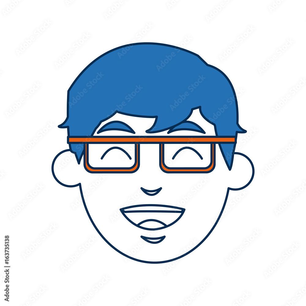 man cartoon with blue hair face portrait