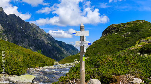 Fototapeta Naklejka Na Ścianę i Meble -  Signpost in Tatra Mountains in summer, Poland, Europe