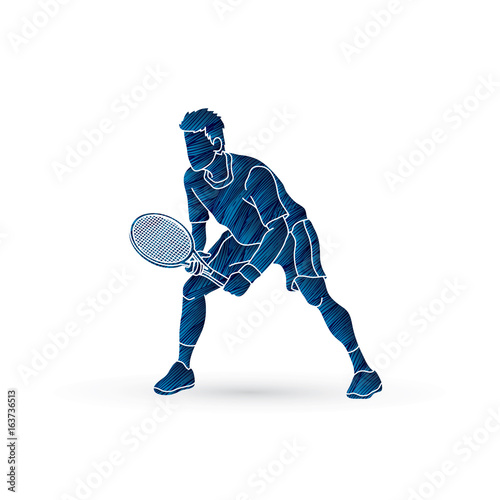 Tennis player action , Man play tennis graphic vector.