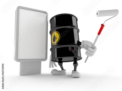 Oil barrel character with blank billboard photo