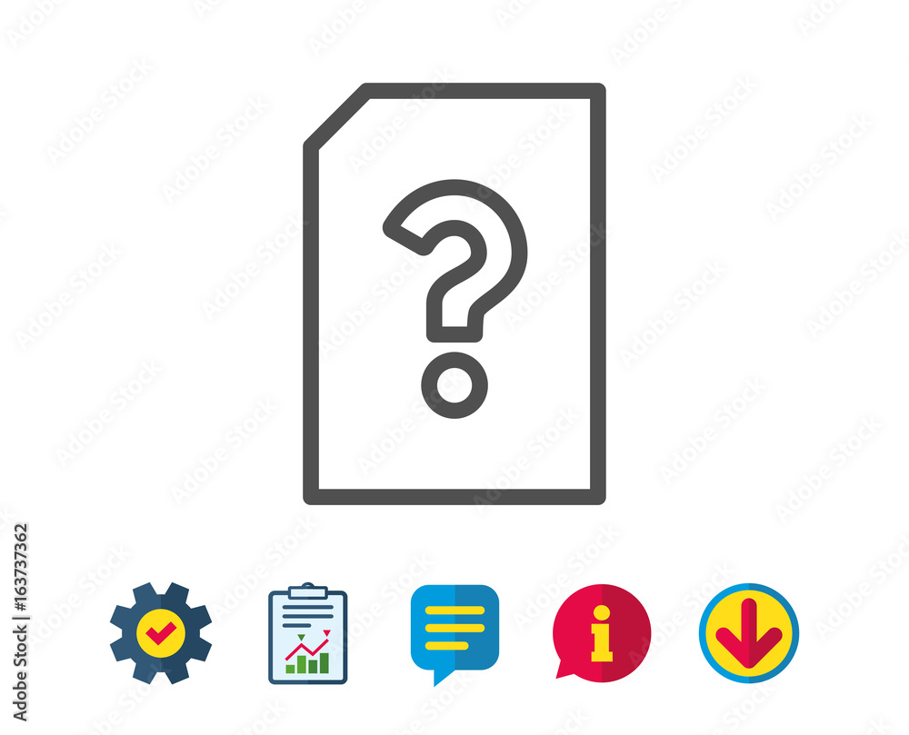 Unknown Document line icon. File with Question mark sign. Untitled Paper page concept symbol. Report, Service and Information line signs. Download, Speech bubble icons. Editable stroke. Vector Unknown Document line icon. File with Question mark sign. Untitled Paper page concept symbol. Report, Service and Information line signs. Download, Speech bubble icons. Editable stroke. Vector