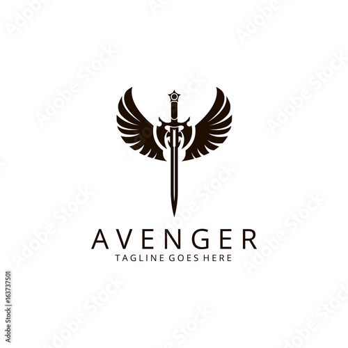 Avenger logo. Angel sword logotype 