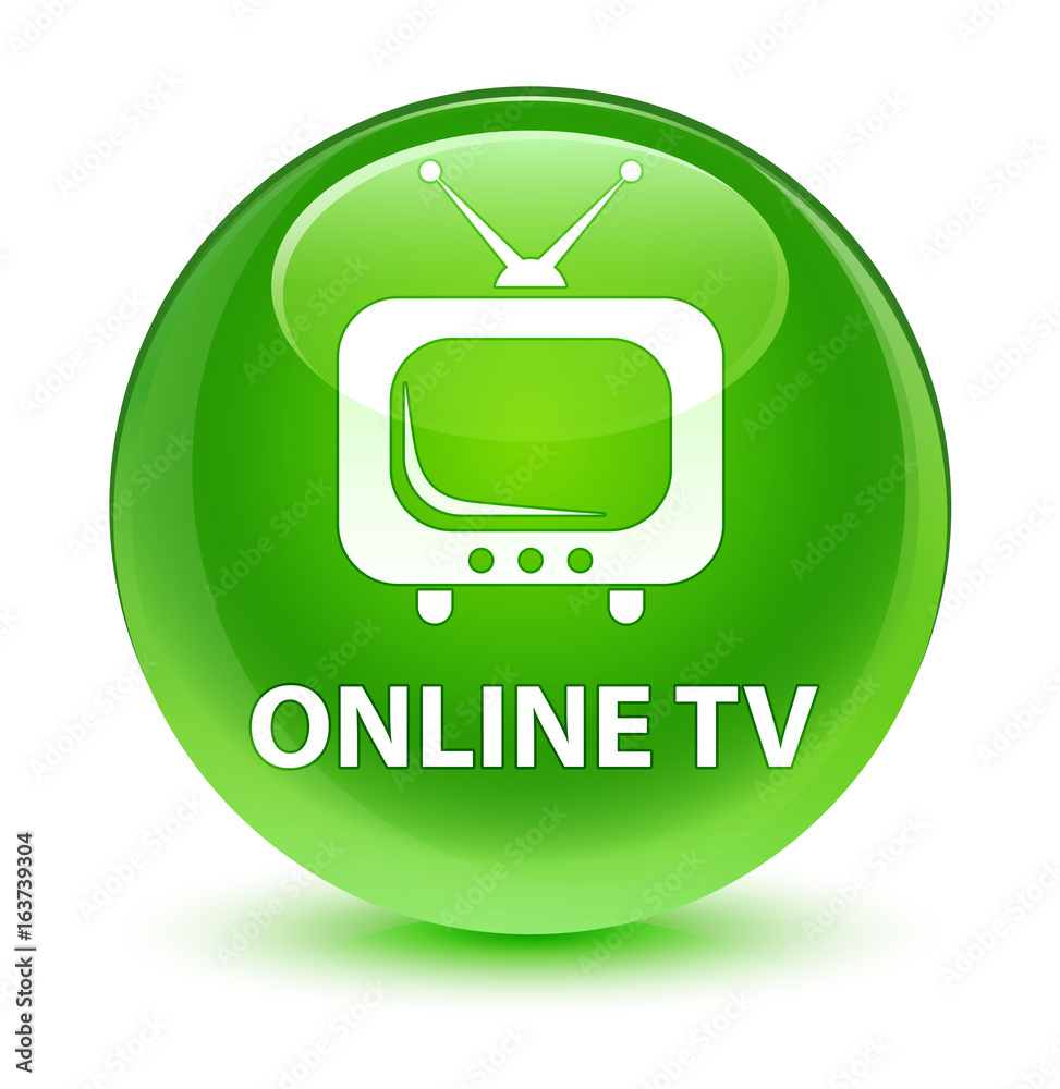 Online tv glassy green round button Online tv glassy green round button