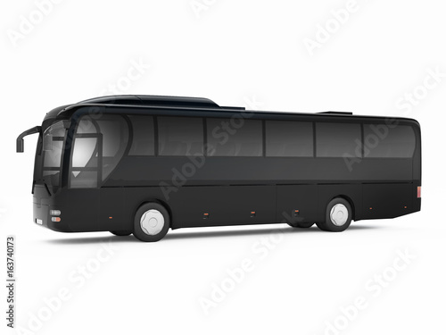 Black big tour bus isolated on a white background. 3D rendering