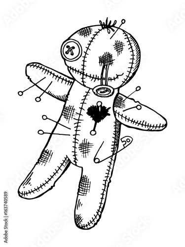 Voodoo doll engraving style vector illustration