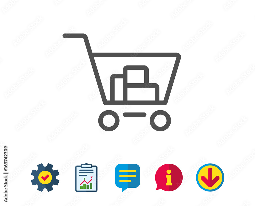 Shopping cart line icon. Online buying sign. Supermarket basket symbol. Report, Service and Information line signs. Download, Speech bubble icons. Editable stroke. Vector Shopping cart line icon. Online buying sign. Supermarket basket symbol. Report, Service and Information line signs. Download, Speech bubble icons. Editable stroke. Vector