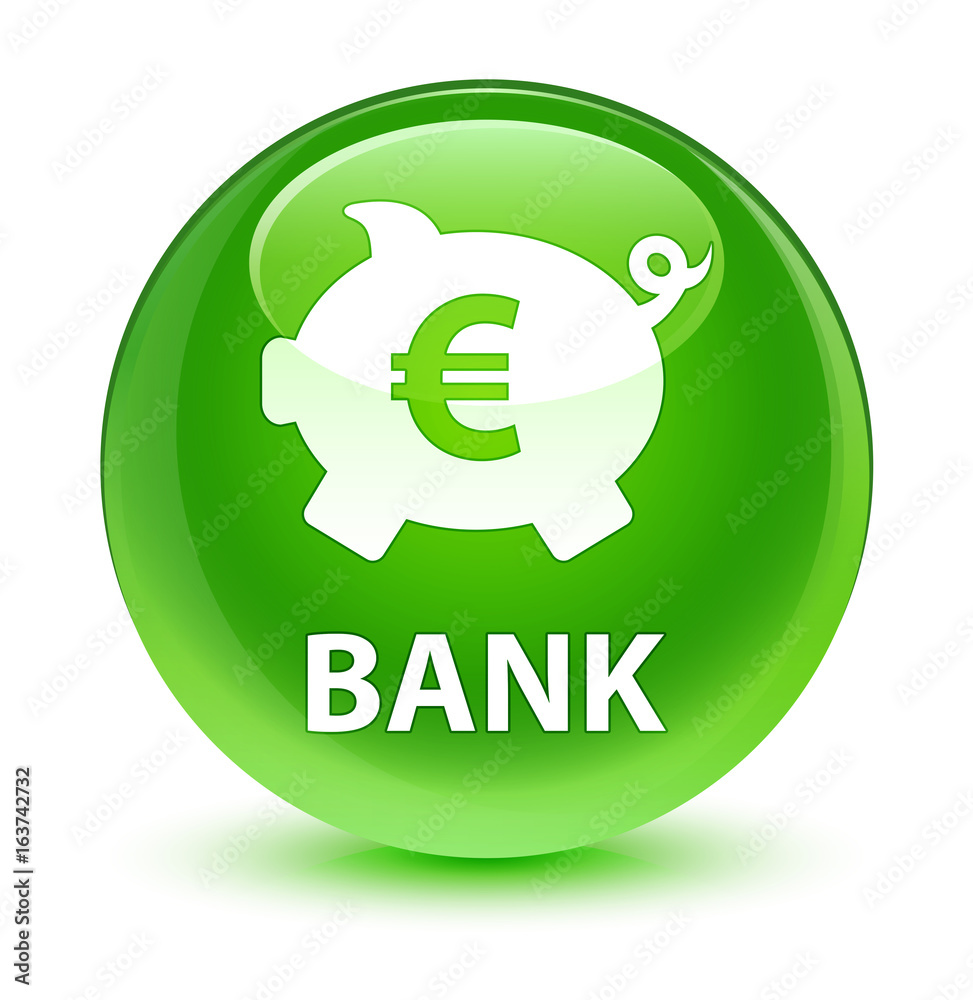 Bank (piggy box euro sign) glassy green round button Bank (piggy box euro sign) glassy green round button