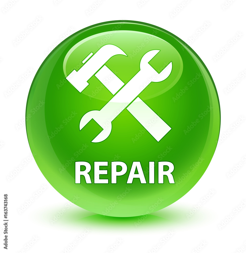Repair (tools icon) glassy green round button