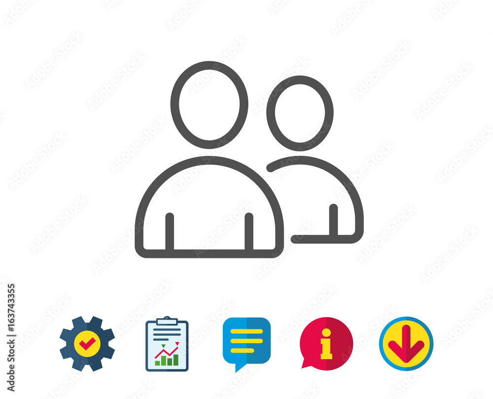 User line icon. Couple or Group sign. Person silhouette symbol. Report, Service and Information line signs. Download, Speech bubble icons. Editable stroke. Vector User line icon. Couple or Group sign. Person silhouette symbol. Report, Service and Information line signs. Download, Speech bubble icons. Editable stroke. Vector