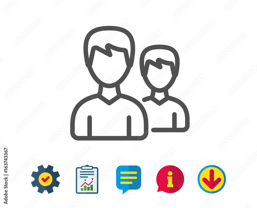 User line icon. Couple or Group sign. Male Person silhouette symbol. Report, Service and Information line signs. Download, Speech bubble icons. Editable stroke. Vector User line icon. Couple or Group sign. Male Person silhouette symbol. Report, Service and Information line signs. Download, Speech bubble icons. Editable stroke. Vector