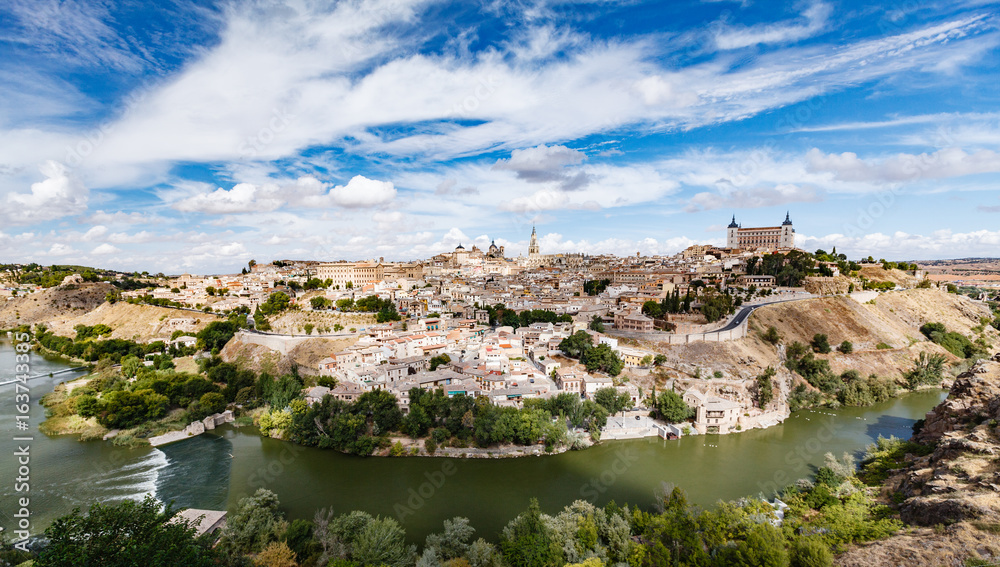 Panoramic view of Toledo Spain on a summer day