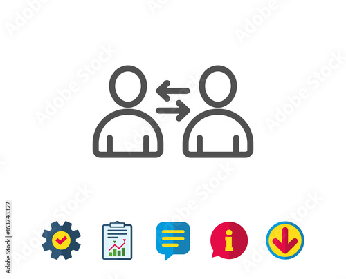 Teamwork line icon. User communication. Profile Avatar sign. Person silhouette symbol. Report, Service and Information line signs. Download, Speech bubble icons. Editable stroke. Vector