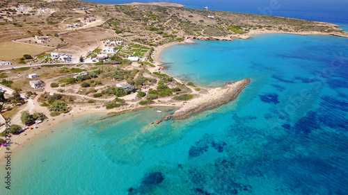 Fototapeta Naklejka Na Ścianę i Meble -  Aerial drone photo of Koufonisi island with clear turquoise waters, Cyclades, Greece