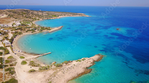 Aerial drone photo of Koufonisi island with clear turquoise waters  Cyclades  Greece