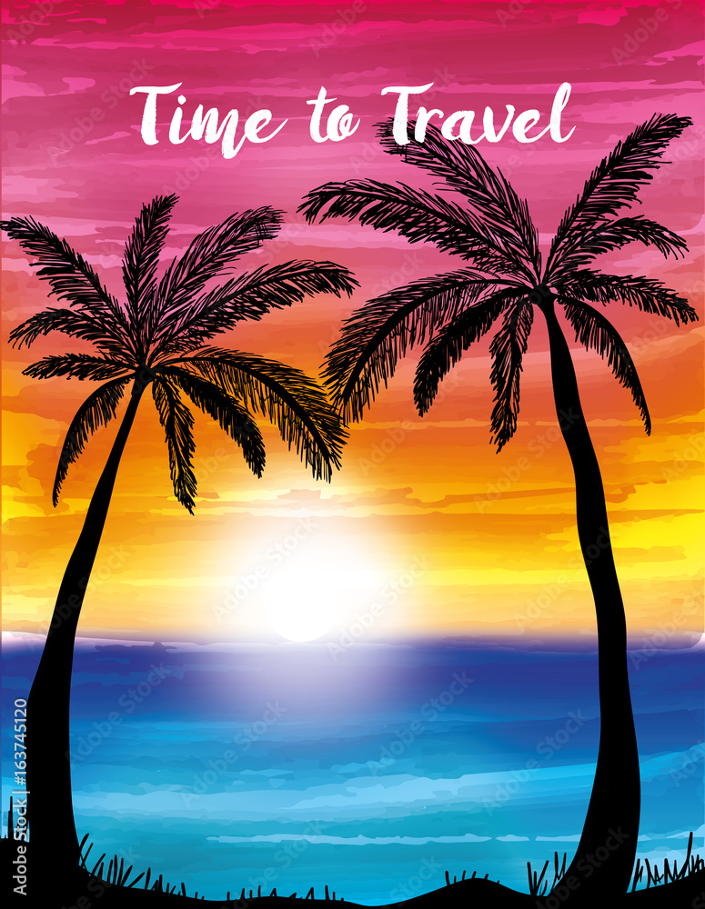 Obraz premium Palms on the sunset