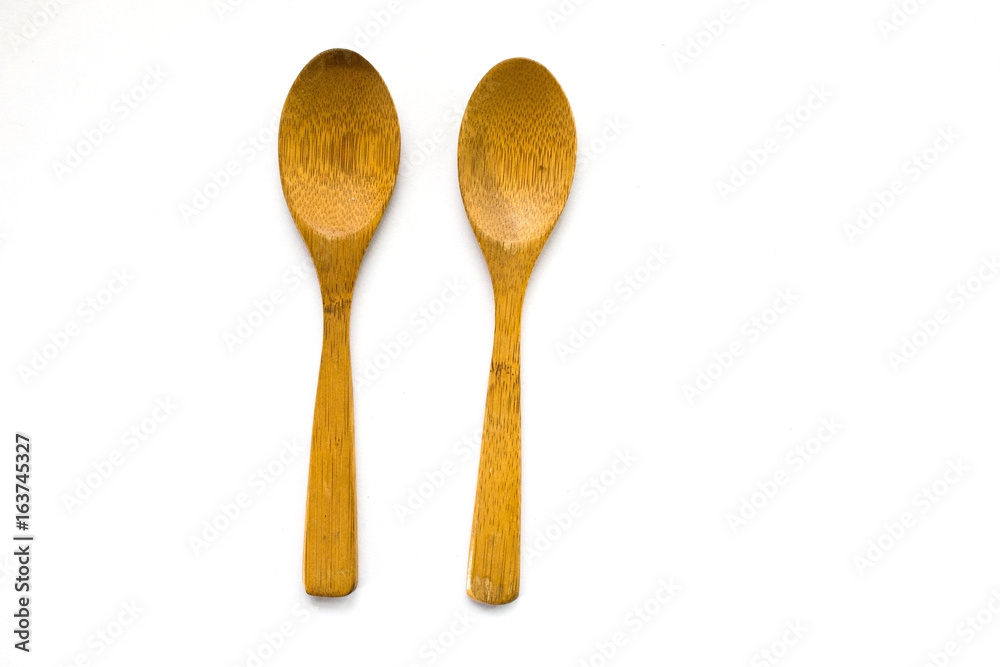 Wood spoons on white background on top view. for food concept. Wood spoons on white background on top view. for food concept.