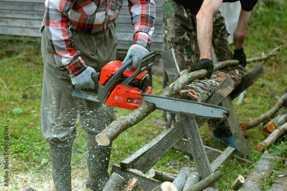 Obraz premium chop wood Chainsaw