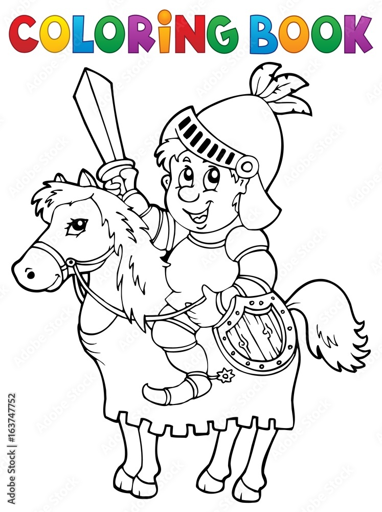 Fototapeta premium Coloring book knight on horse theme 2