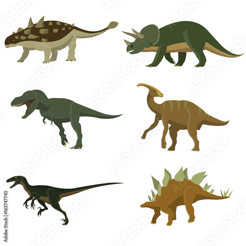 Fototapeta Naklejka Na Ścianę i Meble -  Set of dinosaurs. Stegosaurus, tyrannosaurus, triceratops, ankylosaurus, hidrosaurus, velciraptor