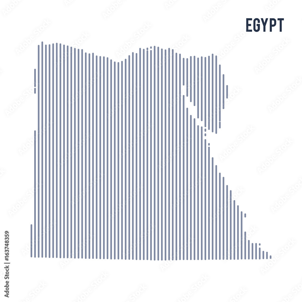 Vector abstract hatched map of Egypt with vertical lines isolated on a white background.