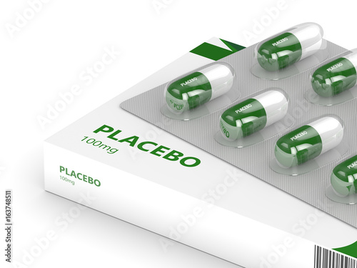 3D render of placebo pills over white photo