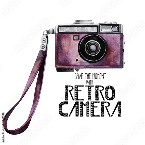 Watercolor vintage retro camera