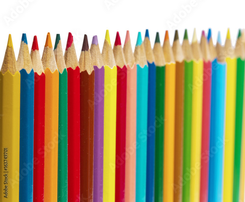 Color pencils on white background, small depth of sharpness