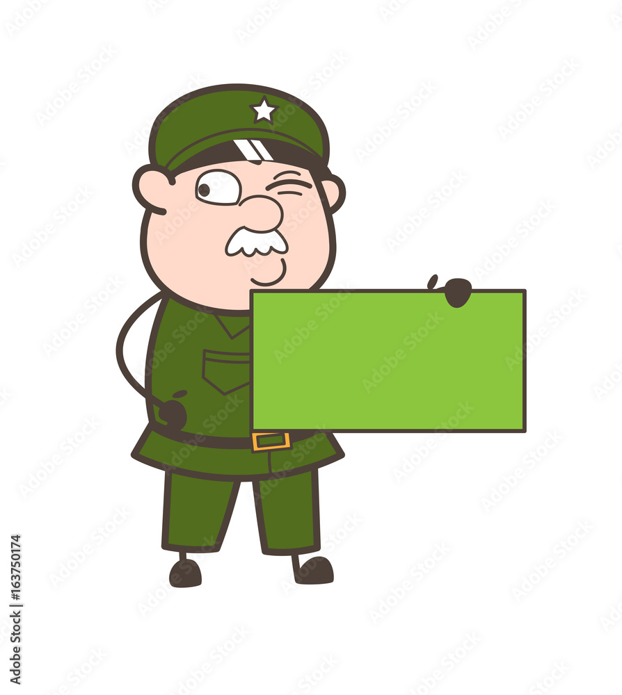 Cartoon Army Man Showing Blank Banner Vector Illustration