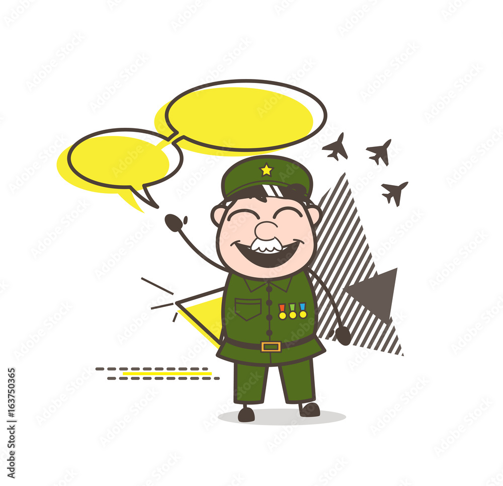 Cartoon Army Man with Speech Bubbles Vector Illustration Cartoon Army Man with Speech Bubbles Vector Illustration