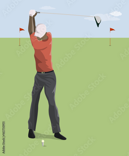 Golf player with club.