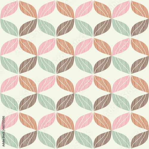Seamless background with decorative leaves. Wood texture. Textile rapport.