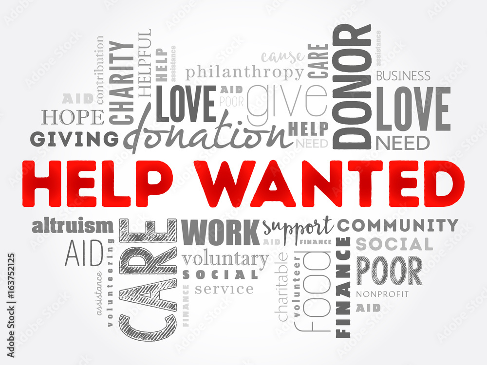Help Wanted word cloud collage, social concept background Help Wanted word cloud collage, social concept background