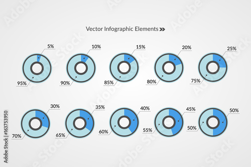 5 10 15 20 25 30 35 40 45 50 55 60 65 70 75 80 85 90 95 percent pie chart symbols. Percentage vector infographics. Circle diagrams isolated. Illustration for business, marketing report, web