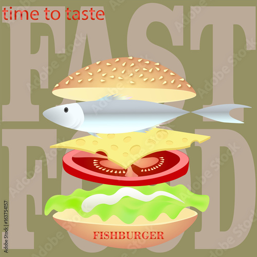 Ingredients for a fischburger / fast food / vector