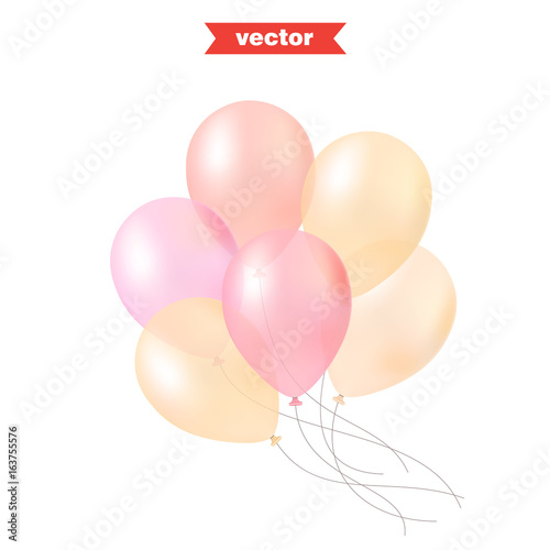 Pastel colored shine transparent air balloons, realistic 3d vector illustration