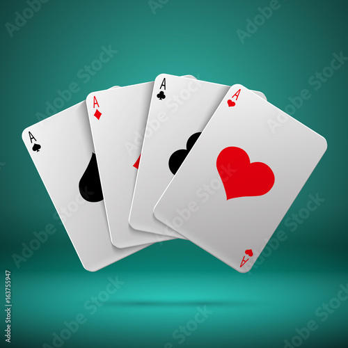 Casino gambling poker blackjack vector concept with playing cards with four aces
