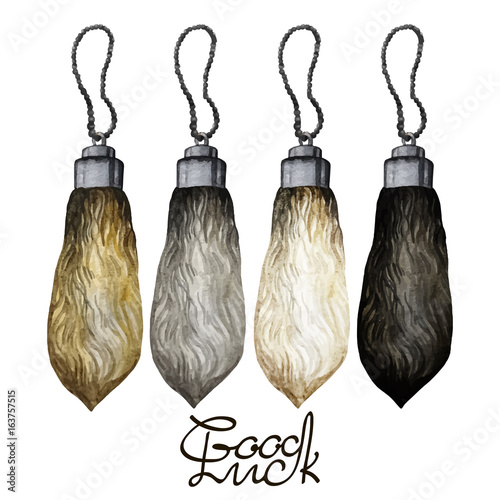 Watercolor rabbit foot on the rope