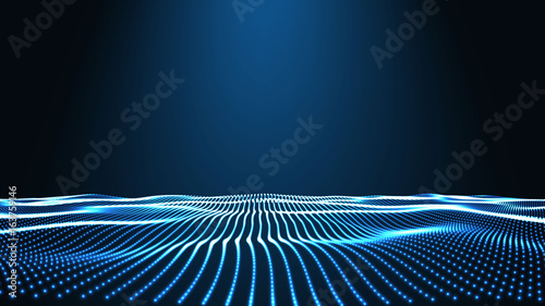 Blue Landscape background. Cyberspace landscape grid. 3d technology vector illustration. Abstract vector landscape on blac