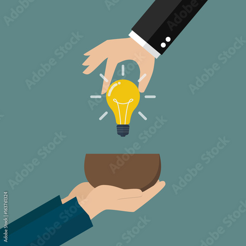 Hand giving idea to beggar hand